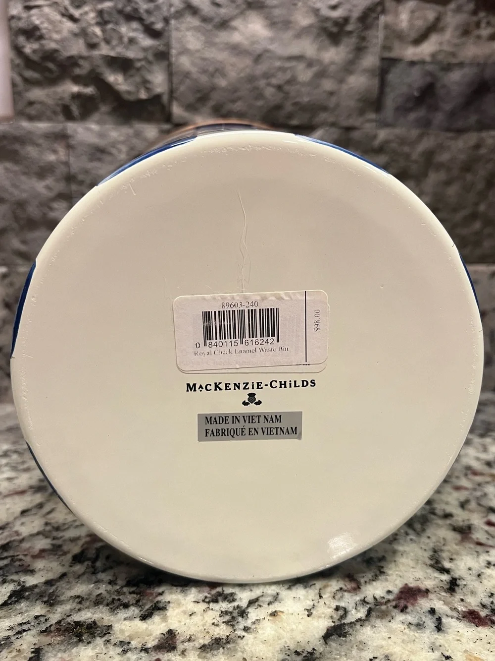 Mackenzie-Childs Royal Check Waste Bin - Trash Can. NEW w/tags.